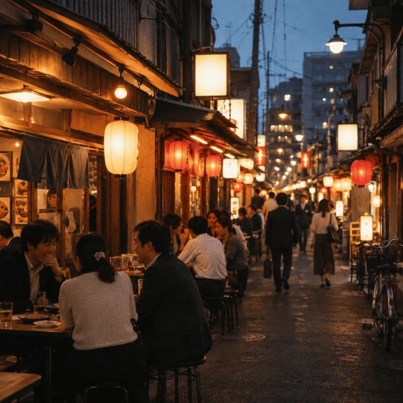 提灯が灯る夜の飲食店街